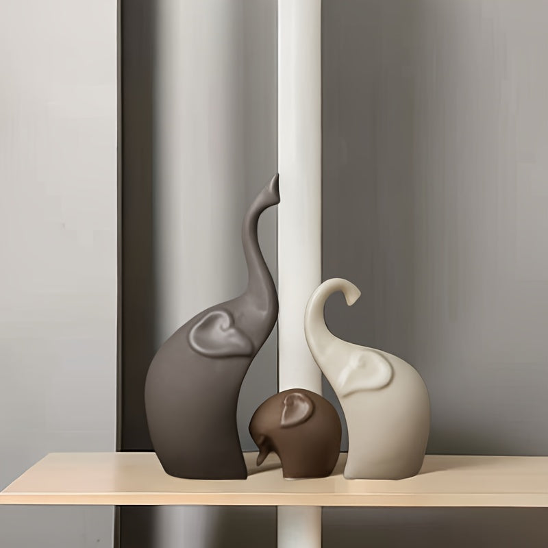 Zestaw 3 Figurek Słoni Ceramicznych – Nowoczesna Matowa Dekoracja do Salonu lub Biura