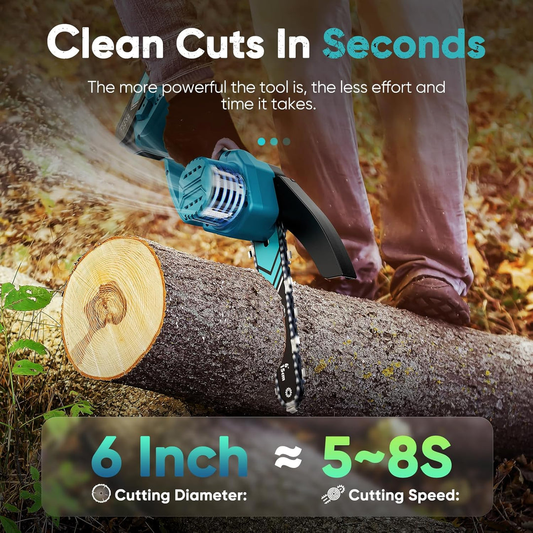 Akumulatorowa mini piła łańcuchowa 6 cali ze światłem LED i baterią 21V – TimberCut