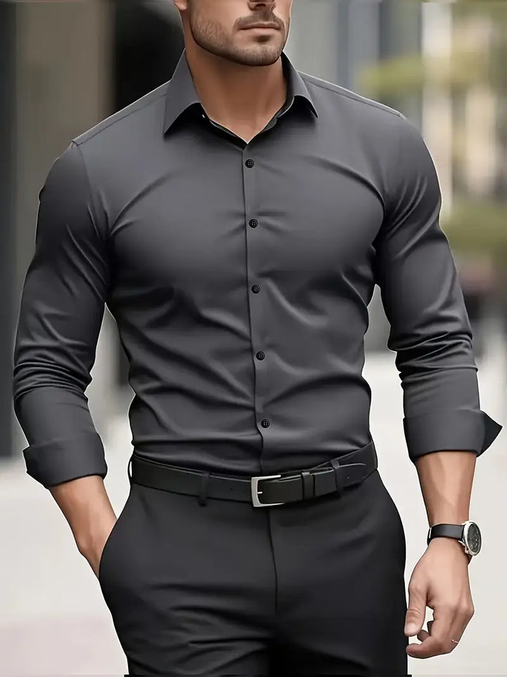 Męska Koszula Wizytowa Z Długim Rękawem, Slim Fit, Oddychający Materiał
