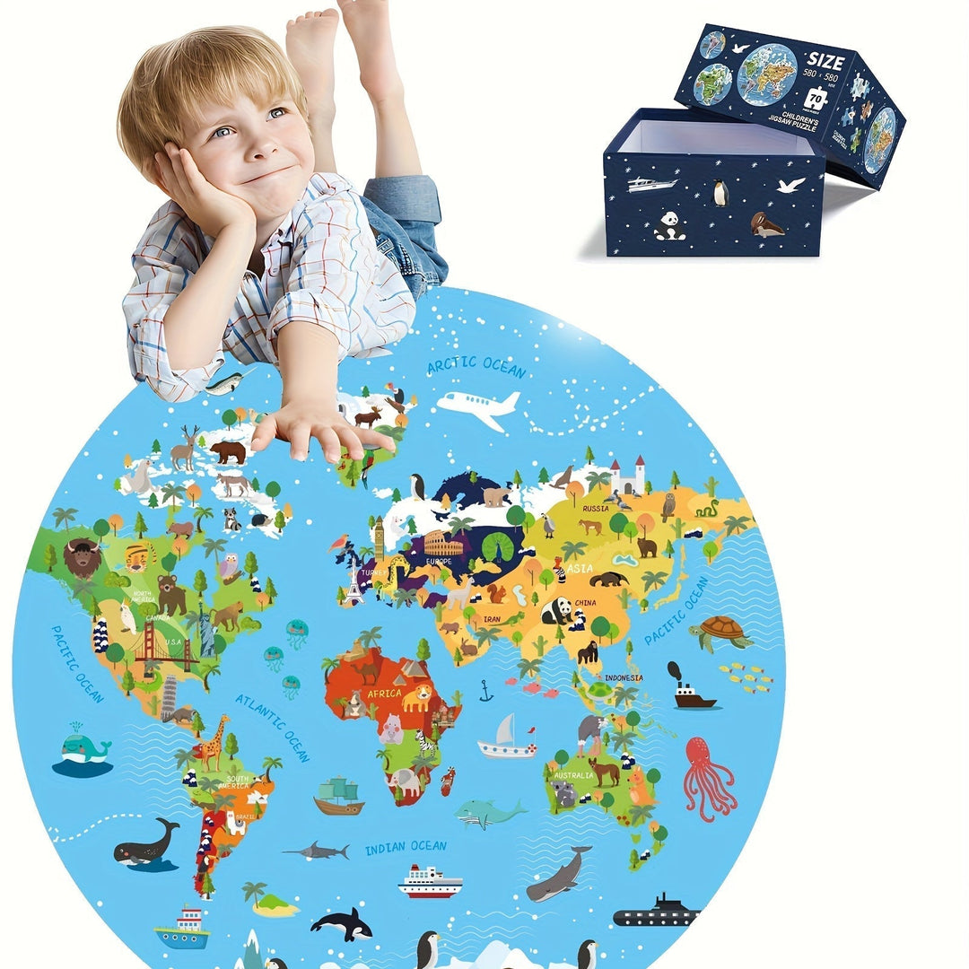 Puzzle Podłogowe 70 Elementów – Okrągła Mapa Świata dla Dzieci