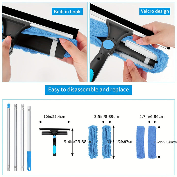 Crystal Clear Vindu Cleaner – profesjonalny system do mycia okien i szyb 2 w 1 z teleskopowym uchwytem