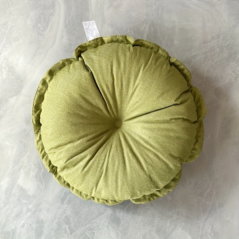 Puf okrągły z marszczeniem i centralnym guzikiem