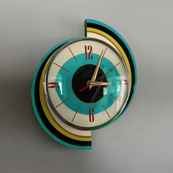 Ręcznie wykonany zegar ścienny w stylu mid-century | Retro dekoracja ścienna, cichy i zasilany bateryjnie