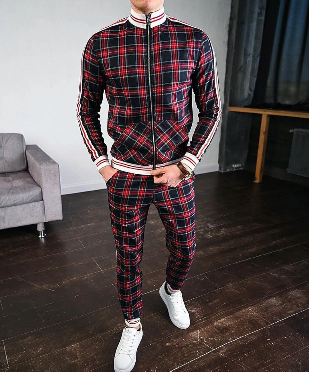 Stylowy męski dres w kratkę – Dorian
