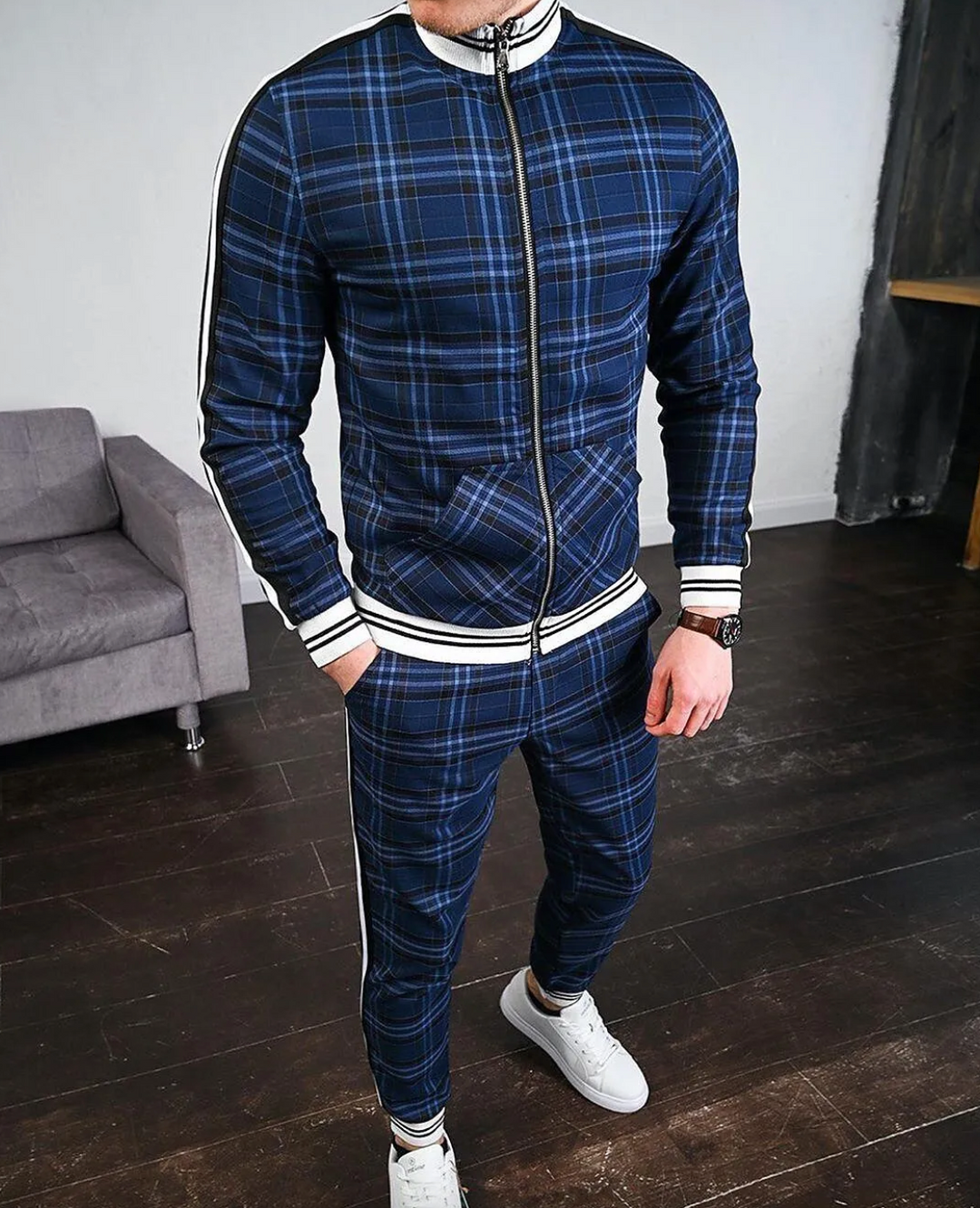 Stylowy męski dres w kratkę – Dorian