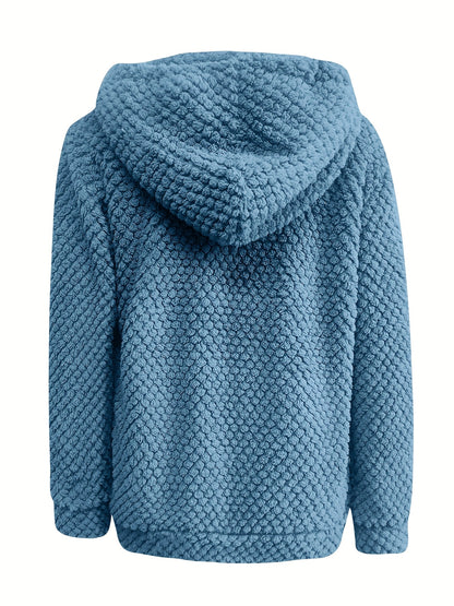 Bluza damska z kapturem z pętelkową fakturą krótkim zamkiem i ściągaczami