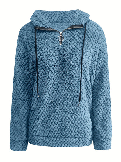 Bluza damska z kapturem z pętelkową fakturą krótkim zamkiem i ściągaczami