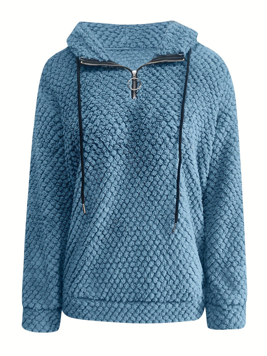 Bluza damska z kapturem z pętelkową fakturą krótkim zamkiem i ściągaczami