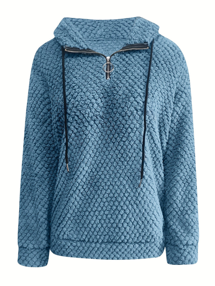 Bluza damska z kapturem z pętelkową fakturą krótkim zamkiem i ściągaczami