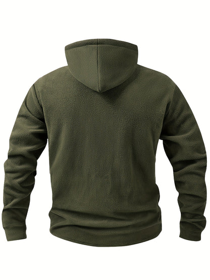 Bluza męska polarowa z pętelkową strukturą wysoką stójką i kieszenią kangurką