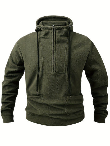 Bluza męska polarowa z pętelkową strukturą wysoką stójką i kieszenią kangurką