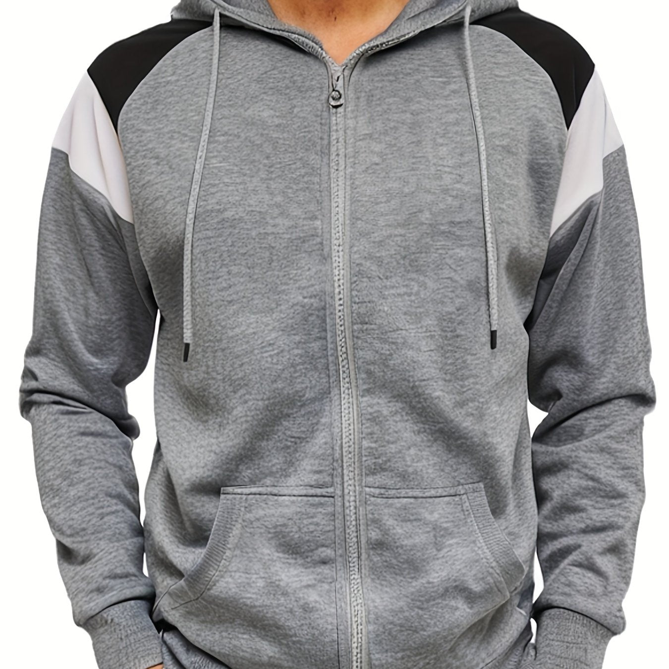 Bluza męska z kapturem z kontrastowymi wstawkami zamkiem i kieszenią kangurką