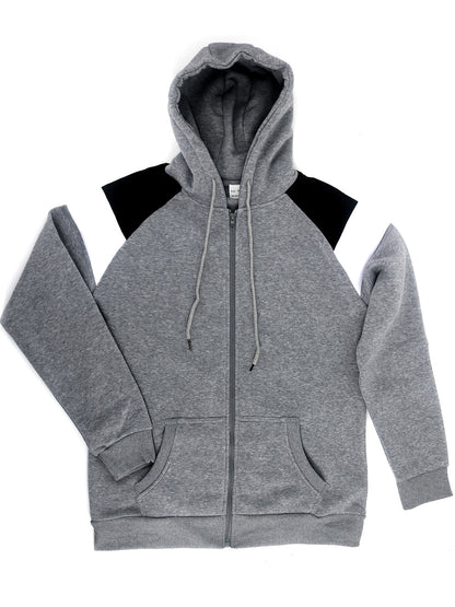 Bluza męska z kapturem z kontrastowymi wstawkami zamkiem i kieszenią kangurką
