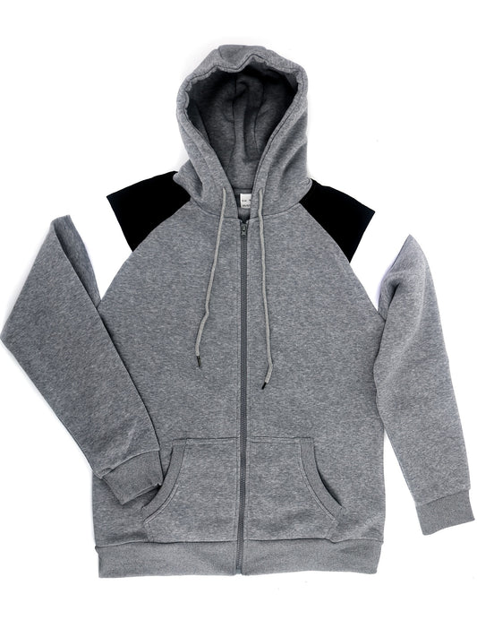 Bluza męska z kapturem z kontrastowymi wstawkami zamkiem i kieszenią kangurką