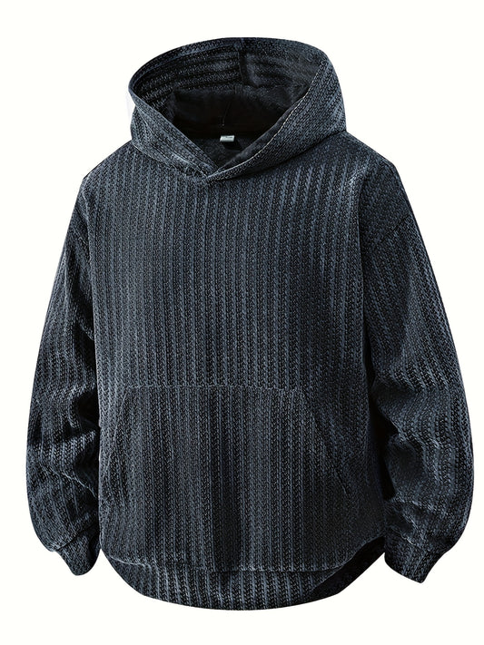 Bluza męska z kapturem z pionową fakturą kangurką i elastycznymi ściągaczami