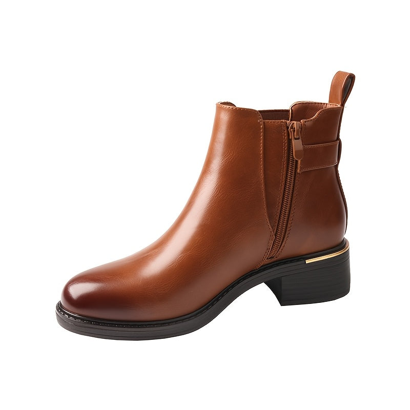 Botki damskie z elastycznymi wstawkami paskiem z klamrą i niskim obcasem