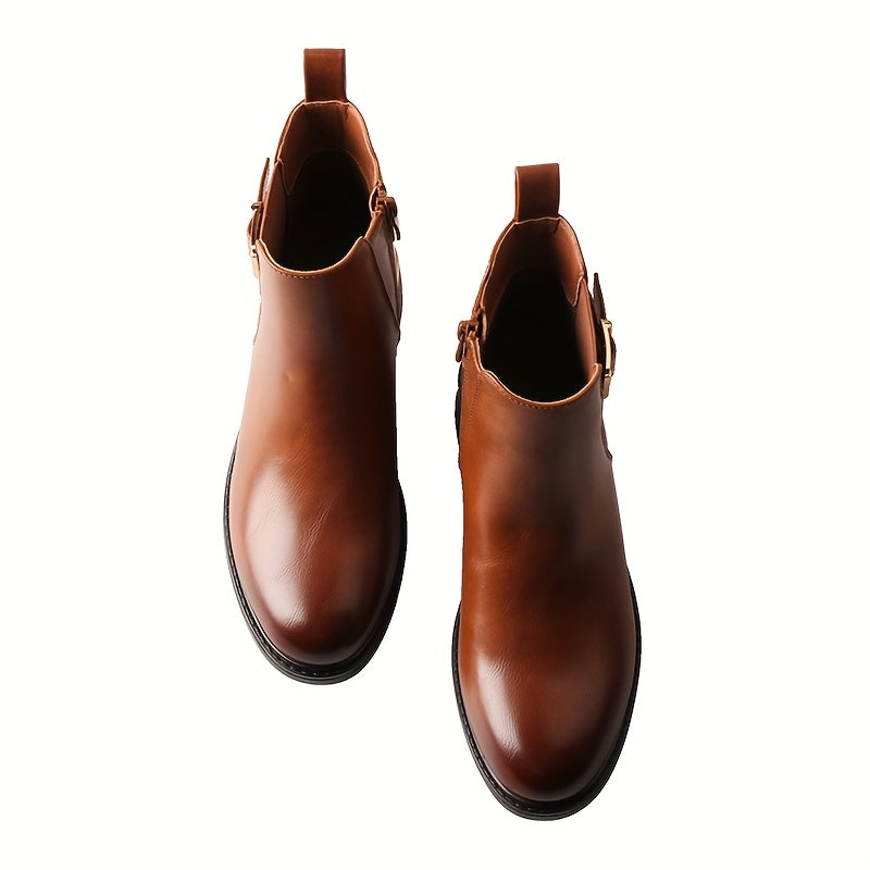 Botki damskie z elastycznymi wstawkami paskiem z klamrą i niskim obcasem