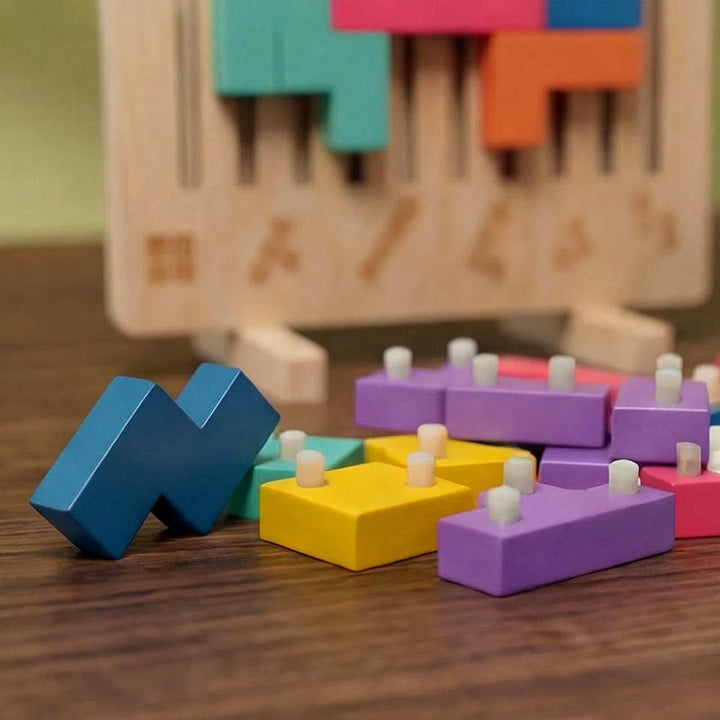 Drewniane puzzle układanka Tetris Montessori – zabawka edukacyjna