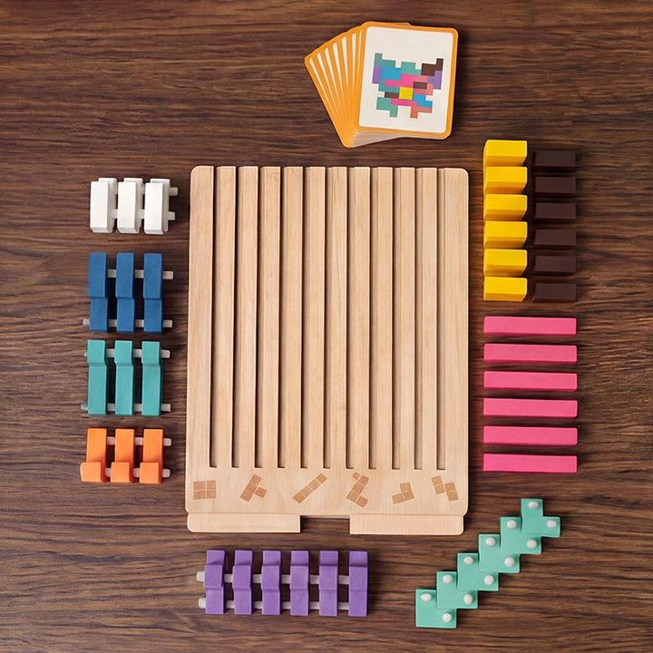Drewniane puzzle układanka Tetris Montessori – zabawka edukacyjna