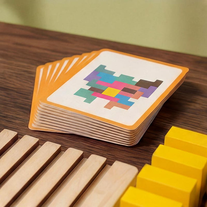 Drewniane puzzle układanka Tetris Montessori – zabawka edukacyjna