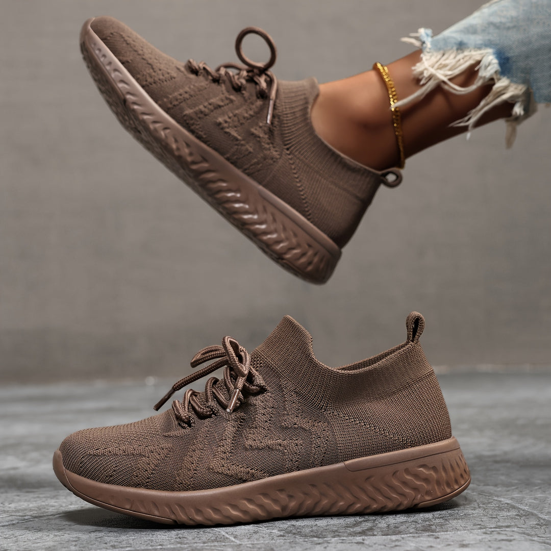 Buty damskie sportowe z dzianinową cholewką sznurowaniem i podwyższoną podeszwą