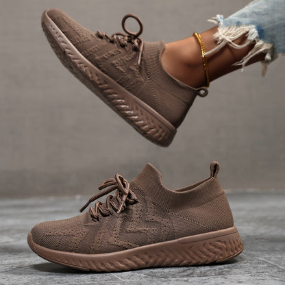 Buty damskie sportowe z dzianinową cholewką sznurowaniem i podwyższoną podeszwą