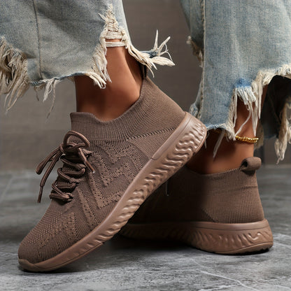 Buty damskie sportowe z dzianinową cholewką sznurowaniem i podwyższoną podeszwą