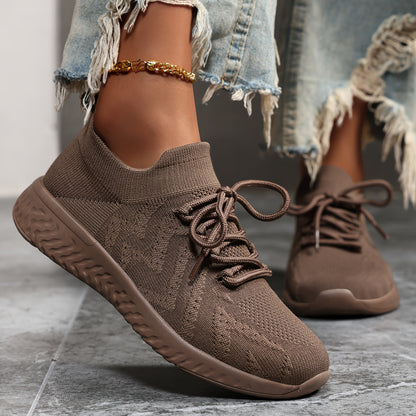 Buty damskie sportowe z dzianinową cholewką sznurowaniem i podwyższoną podeszwą