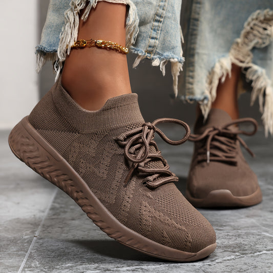 Buty damskie sportowe z dzianinową cholewką sznurowaniem i podwyższoną podeszwą