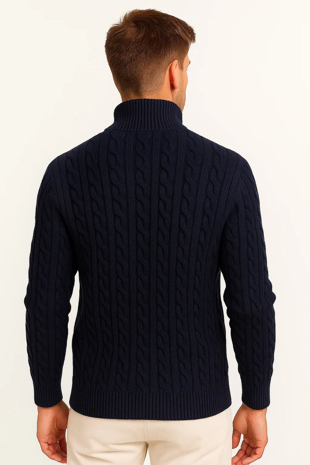 Męski sweter w warkocze z krótkim zamkiem - Edmond