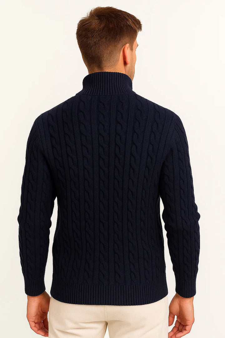 Męski sweter w warkocze z krótkim zamkiem - Edmond