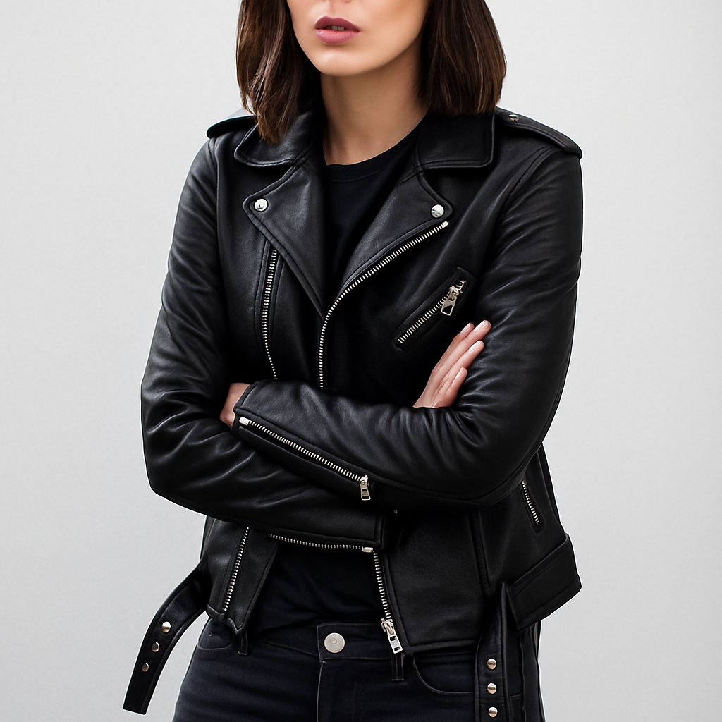 Kurtka skórzana biker dla kobiet o slim fit