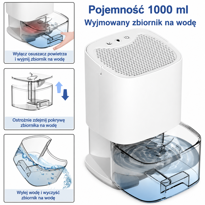 Przenośny osuszacz powietrza 2 w 1 1000 ml z filtrem powietrza i lampką nocną