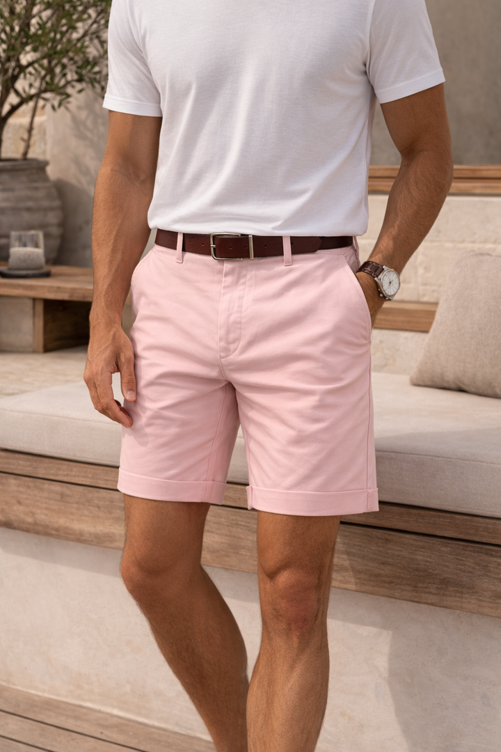 Dopasowane męskie szorty letnie – smart casual z diagonalu