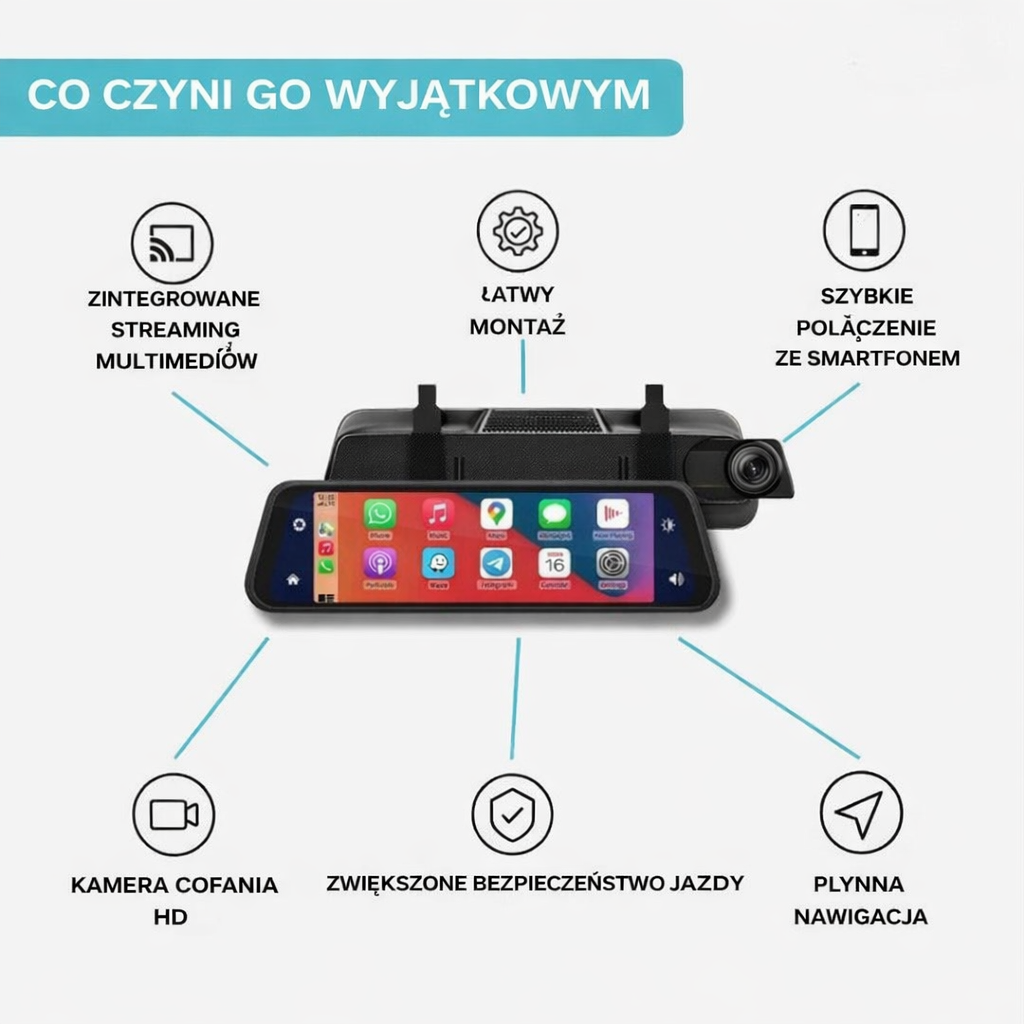 Lusterko wsteczne DashCam CarPlay