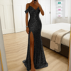 Elegancka Sukienka Maxi z Brokatem Bez Ramion