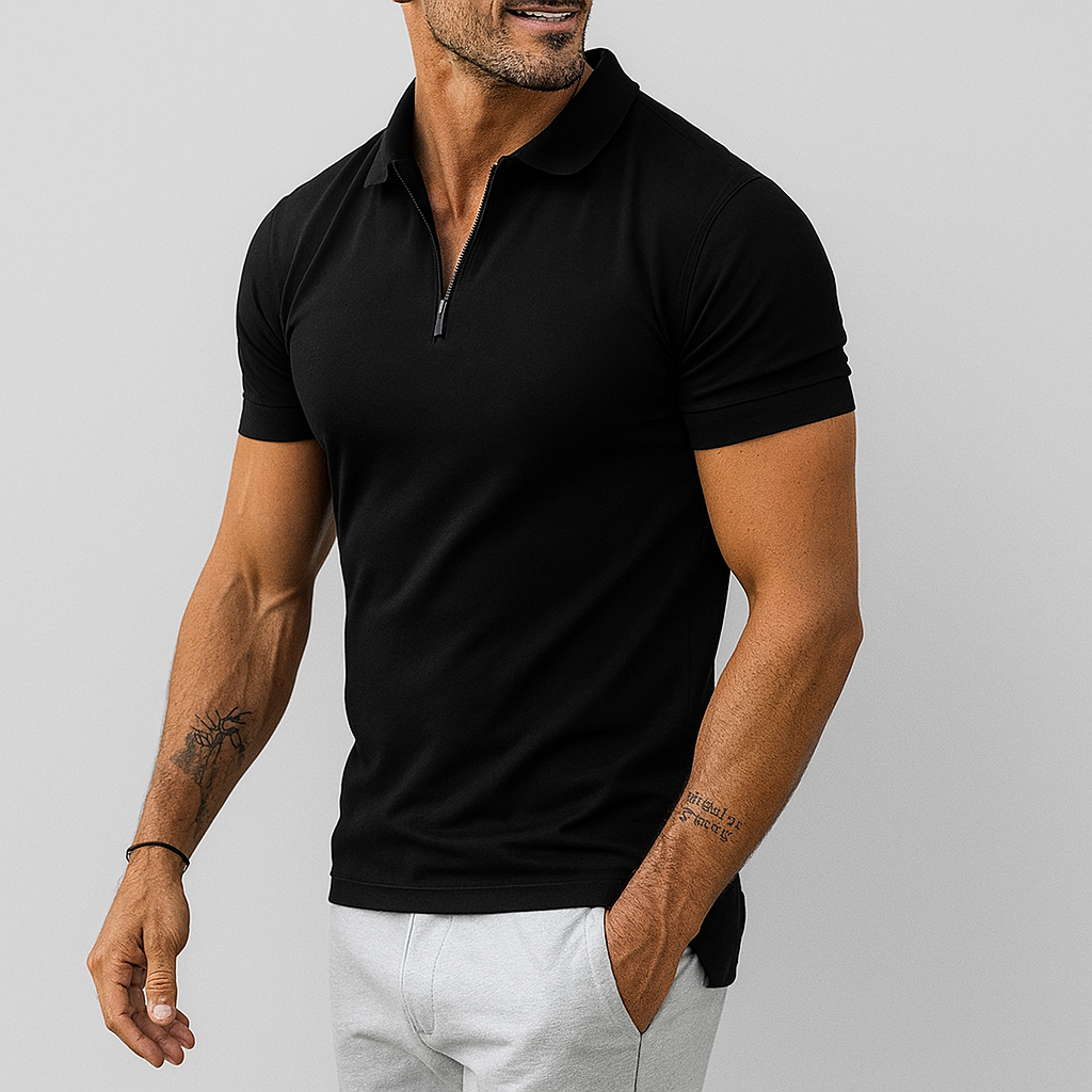 Męska koszulka polo slim fit z pół zamkiem