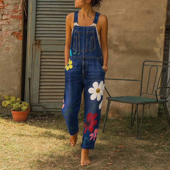 Stylowy Kombinezon Denim z Wzorem Kwiatowym