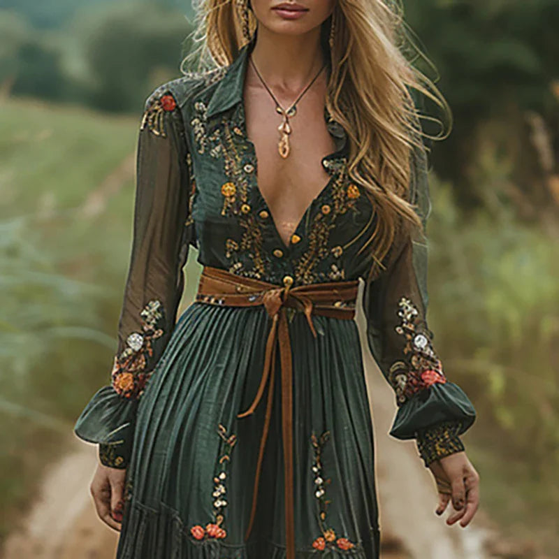 Damska sukienka maxi boho w kwiaty - elegancka letnia sukienka