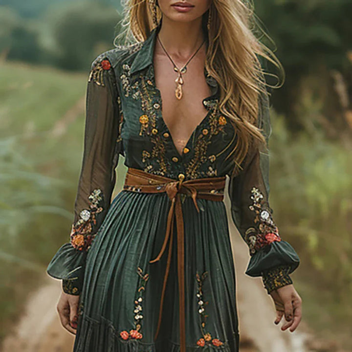 Damska sukienka maxi boho w kwiaty - elegancka letnia sukienka
