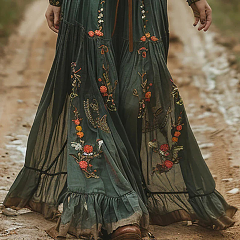 Damska sukienka maxi boho w kwiaty - elegancka letnia sukienka