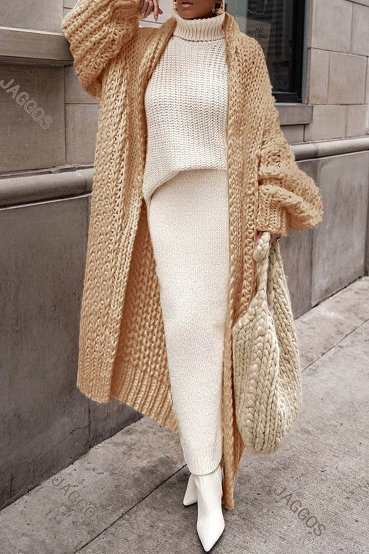 Damski Oversize Kardigan Longline z Grubej Dzianiny na Jesień i Zimę
