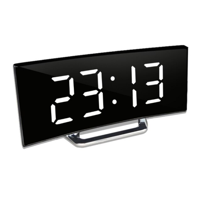Zegar cyfrowy | Budzik LED z lustrem | Automatyczne ściemnianie bez oślepiania | CurveClock