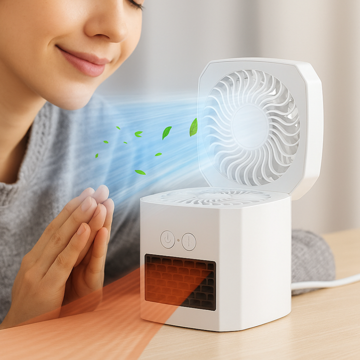 Kwadratowa mini grzejka 400W na biurko, cicha i lekka