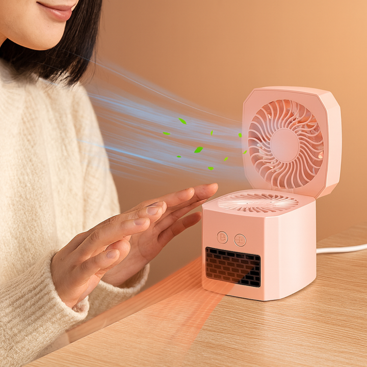 Kwadratowa mini grzejka 400W na biurko, cicha i lekka