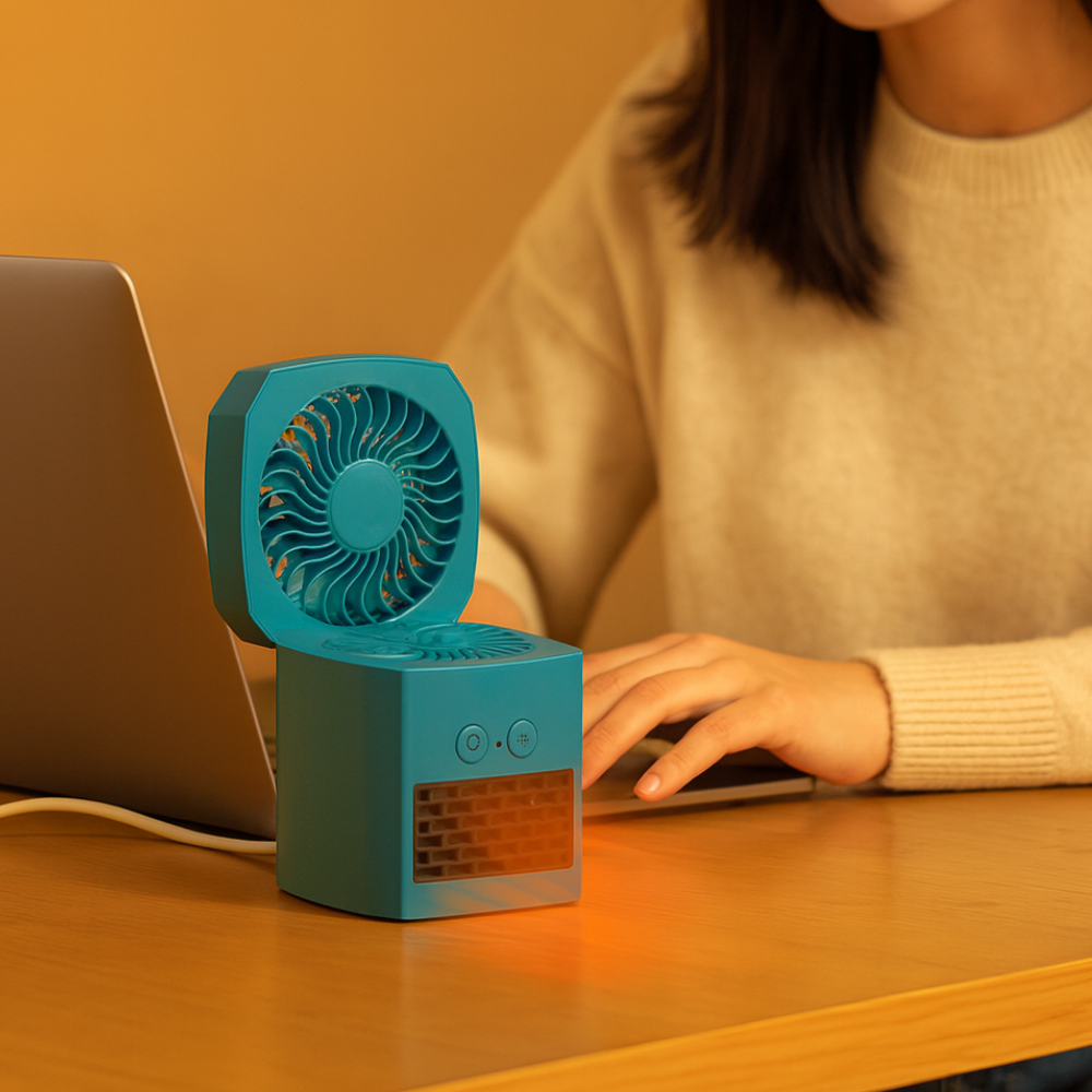 Kwadratowa mini grzejka 400W na biurko, cicha i lekka
