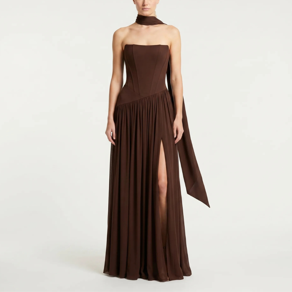 Strukturalna Suknia Maxi z Bodice Corset