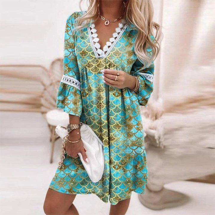Boho Lato Sukienka z Detalami Szydełkowymi
