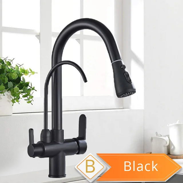 Bateria kuchenna z antycznego mosiądzu 2-drożna z przyłączem filtra