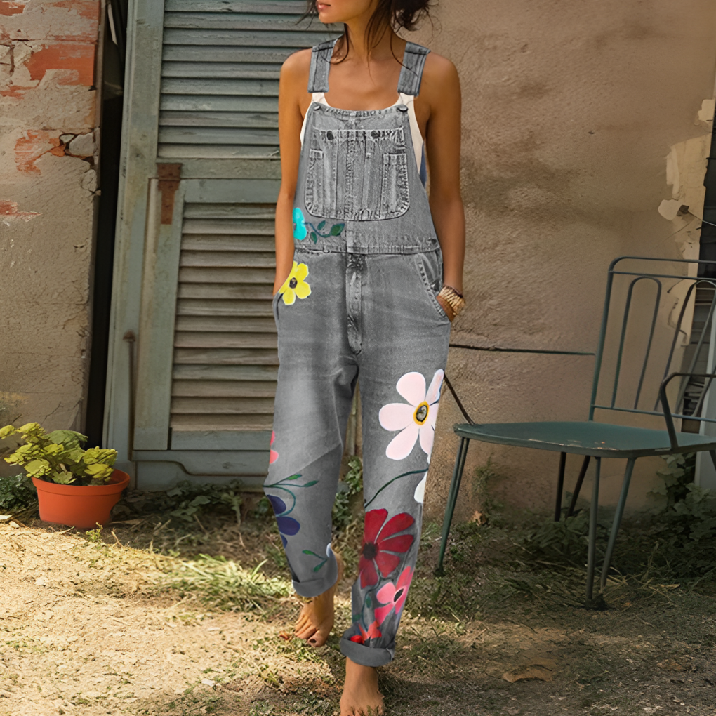 Stylowy Kombinezon Denim z Wzorem Kwiatowym